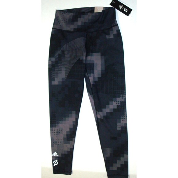 New NWT Peloton Adidas Leggings M HR Womens Black Gray Tight Logo Spinning Yoga - Picture 1 of 9